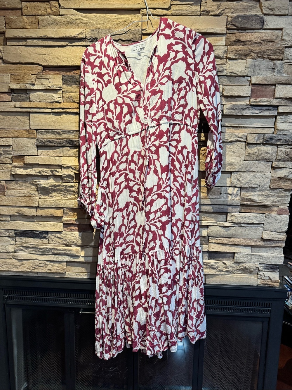 Olivia James the label Women's White and Burgundy Floral Maxi Dress size small